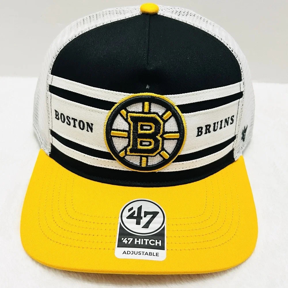 '47 Brand Boston Bruins Arena Stripe A-Frame Hitch Hat Cap Adjustable Black NHL‎